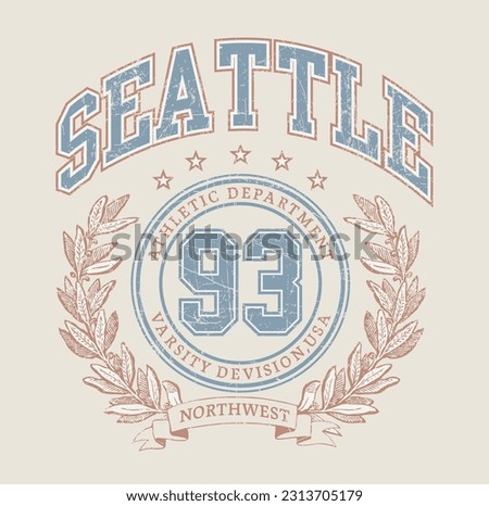 Vector artwork in varsity vintage style. Texture is removable.