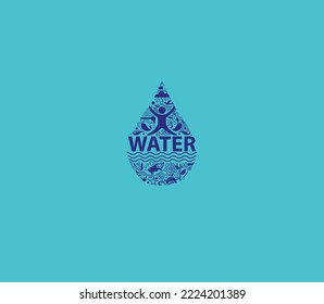 Vector artwork water drop. Water day concept. water logo. water drop isolated on blue background.