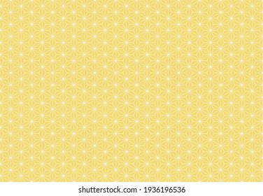 Vector asanoha Japanese traditional seamless pattern with yellow gold color background. Use for fabric, textile, cover, wrapping, decoration elements.