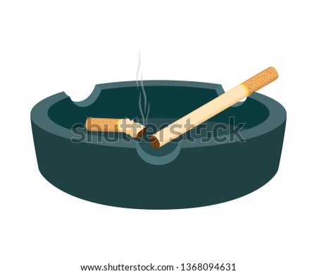 Vector ashtray with cigarettes, smoked butt, stub. Cartoon flat illustration with smoking product, bad habit.