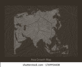 Vector Asia map. Generative growth structure in form of continent. Organic texture with geographic silhouettes.