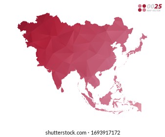 Vector of Asia map red polygon triangle mosaic with white background. style gradient.