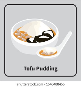 Vector asia traditional food sweet dessert, douhua, tofu pudding, peanut and grass jelly.