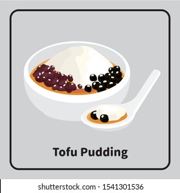 Vector asia traditional food sweet dessert, douhua, tofu pudding, red beans and tapioca balls.