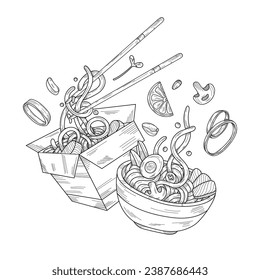 vector asian different food in graphic style