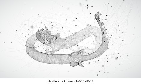 vector asian dragon kite on white background in dots and splines style