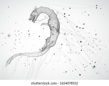 vector asian dragon kite on white background in dots and splines style