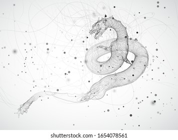 kite de dragón asiático vectorial sobre fondo blanco en puntos y estilo de splines