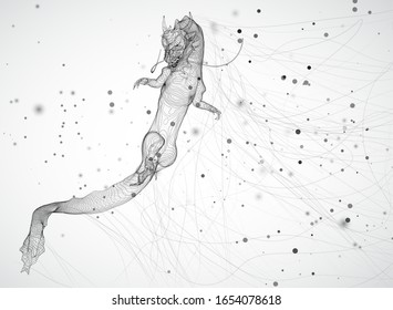 vector asian dragon kite on white background in dots and splines style