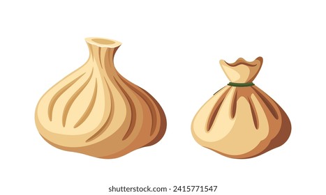 Vektor-Asiatische Dumplings, vielseitige, bissige Teigwaren, gefüllt mit verschiedenen Zutaten wie Fleisch