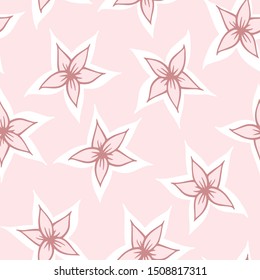 Vector Asian Florals in Dusty Pinks with White seamless pattern background.