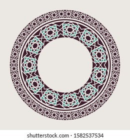 Vector asian geometric mandala frame. Arabic circular decorative element