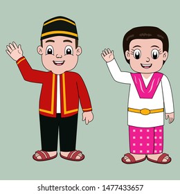 Vector Asian, Indonesia character design with traditional clothes. EPS 8 vector illustration, no transparency, no gradients - Vector Assets