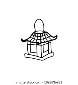 Vector Asian Lantern in doodle style Flashlight illustration for Chinese New Year with black hand drawn line.Design cards,social media,weddings,stickers,coloring books.