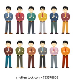 Vector asian office worker character set in flat style