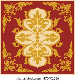 Vector Asian style frame. Oriental background. Gold ornament on a burgundy background.