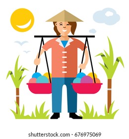 Vector Asian Vendor. Flat style colorful Cartoon illustration.