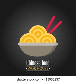 Vector asian wok box chineese restaurant logo. Brand sign
