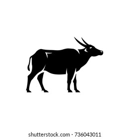 Vector asiatic buffalo silhouette view side for retro logos, emblems, badges, labels template vintage design element. Isolated on white background