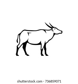 Vector asiatic buffalo silhouette view side for retro logos, emblems, badges, labels template vintage design element. Isolated on white background