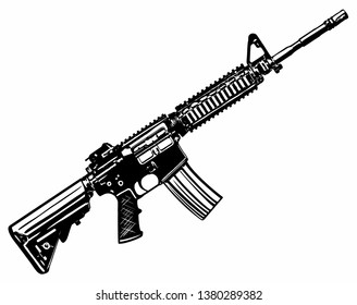 Vector Assault Rifle, Automatic Firearm, Gun, Vector Logo Design Element, Isolated On White Background.