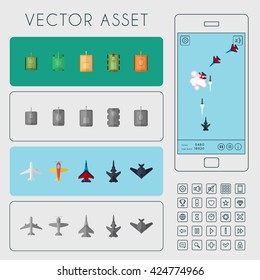 Vector asset for arcade game interface. Combat aircrafts and tanks