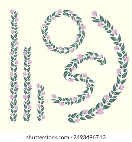 vector assets, decoration templates, creeping and curling leaves and flowers, arranged and coiled