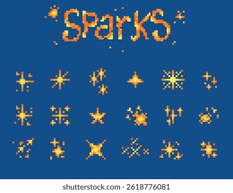recursos de vetor fogos de artifício ou faíscas, recursos, ícones, para jogos. faíscas com estilo pixel art