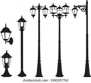 Vector assorted garden lights in silhouette