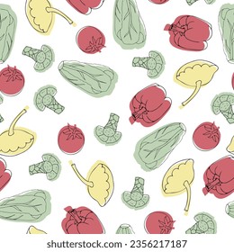 Vector Assorted vegetables seamless pattern on a white background.