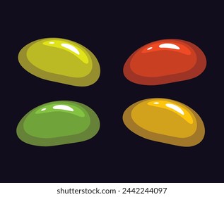 vector assortment of colorful fruit gelatin jelly beans on black background