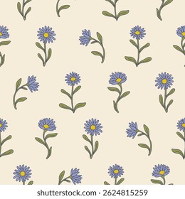 Vector Aster Flower Seamless Pattern Background for Print Fabric Surface Fashion Wrapping
