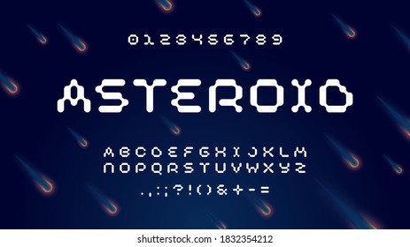 Vector asteroid alphabet font. Abstract space typography concept for futuristic, technology, science, digital design. Modular robotic type letter set