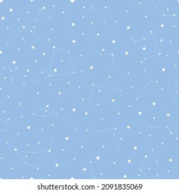 Vector astrological seamless pattern with constellations and stars. Zodiac signs, vector illustration