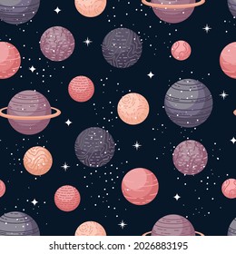 Vector astrological seamless pattern with planets and stars