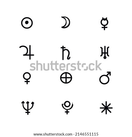 Vector. Astrological symbols of planets on white background isolated