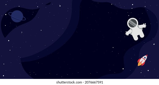 vector astronaut
 against the background of the starry night sky. flat image of an astronaut in open space next to a rocket.