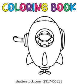 Vector astronaut black and white cartoon cute coloring page for kids vector