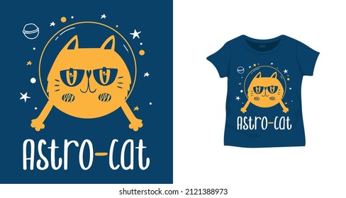 Vector astronaut cat and slogan for textile and industrial product prints. For kids t-shirts and posters.