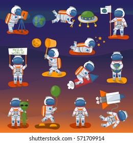 Vector astronaut character different pose in space