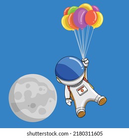 vector of an astronaut flown by colorful balloon  