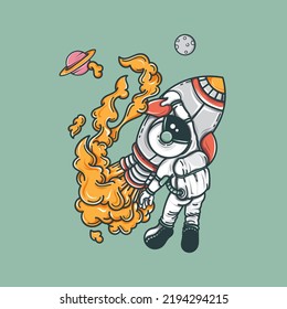 Vector of an astronaut hanging from his rocket. Good for all types of content such as printing t-shirts, stickers, backgrounds, wallpapers, etc.
