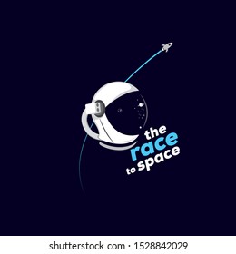 vector astronaut helmet and planets.