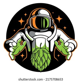 Vector astronaut illustration with a shining hop cone.