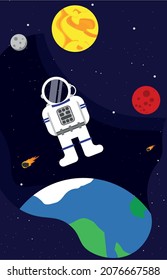 vector astronaut on the background of the planet earth. flat image of an astronaut in open space near the earth.