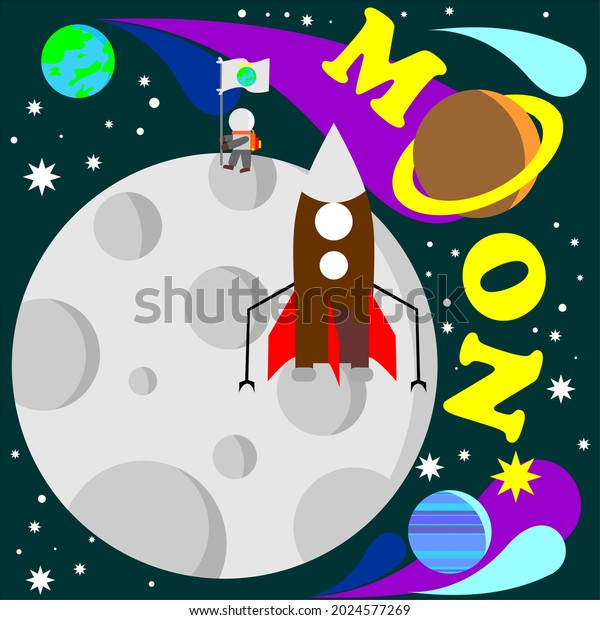 vector\
astronaut on the moon, for cover or for\
background