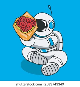 vector of an astronaut sitting holding flowers
