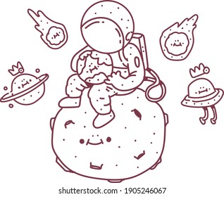 Vektorastronaut, der auf dem Mond sitzt. Astronautendoodulator