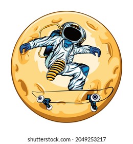 vector astronaut skateboarding on the moon