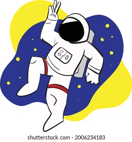 Vector Astronaut In Space, With Stars Behind Him